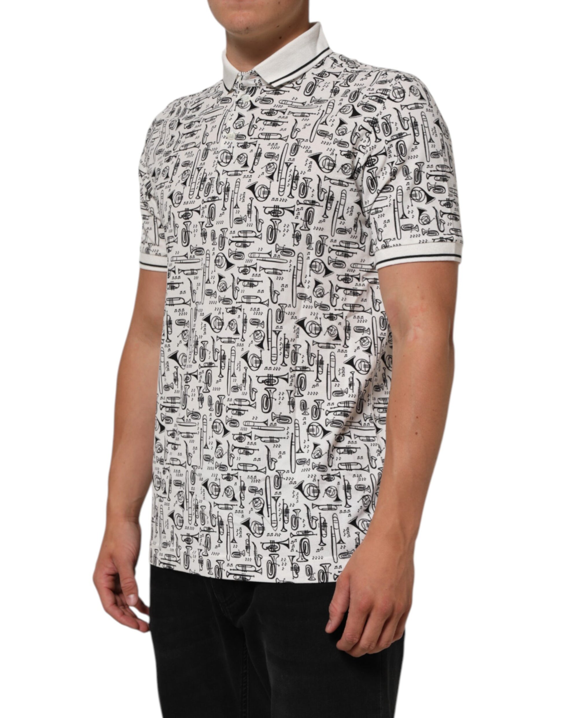 White Musical Print Collared Polo T-shirt