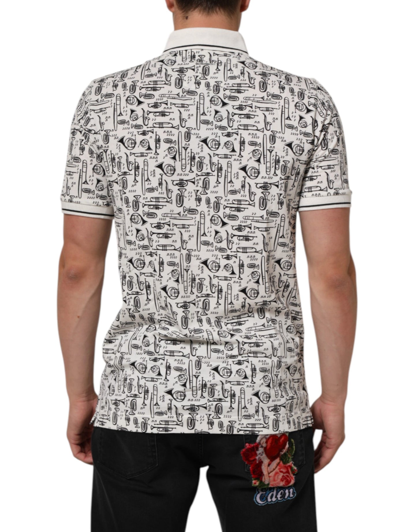 White Musical Print Collared Polo T-shirt