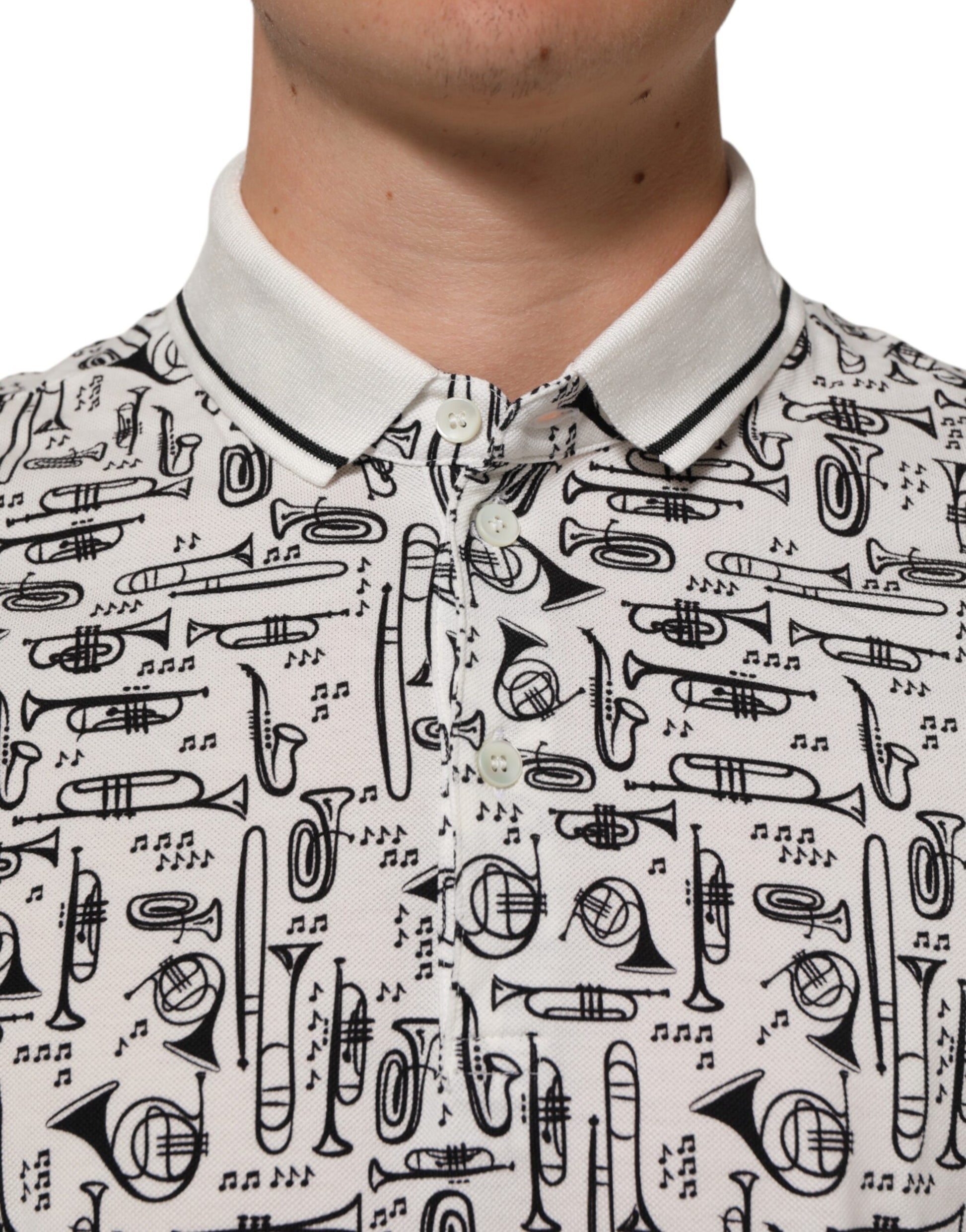 White Musical Print Collared Polo T-shirt