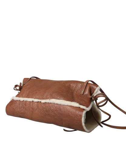Brown Leather Fur Inner Lining Neck Strap WinterFleece Handwarmer