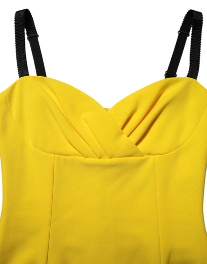 Yellow Polyester Sleeveless Sheath Midi Dress