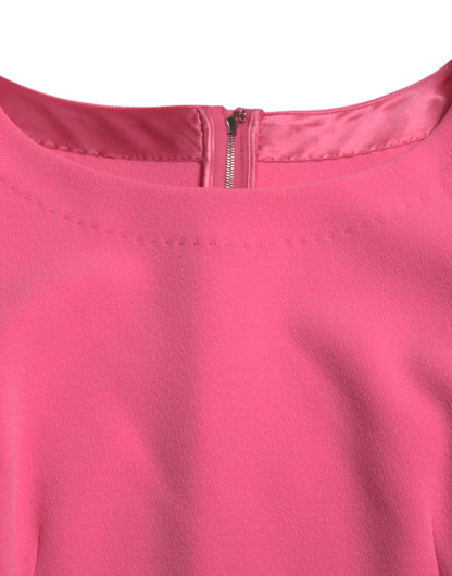 Pink Polyester Long Sleeves Sheath Midi Dress