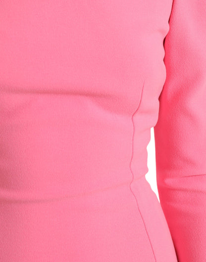 Pink Polyester Long Sleeves Sheath Midi Dress