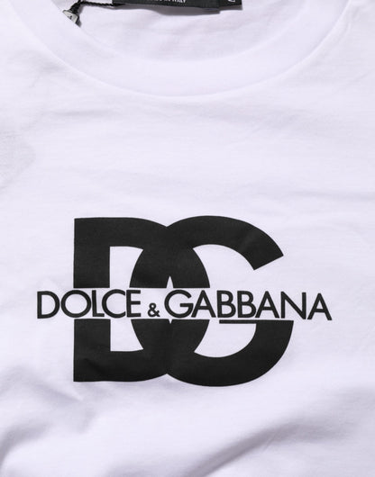 White Logo Print Cotton Crew Neck Men T-shirt