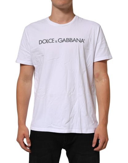 White Logo Print Cotton Crew Neck T-shirt