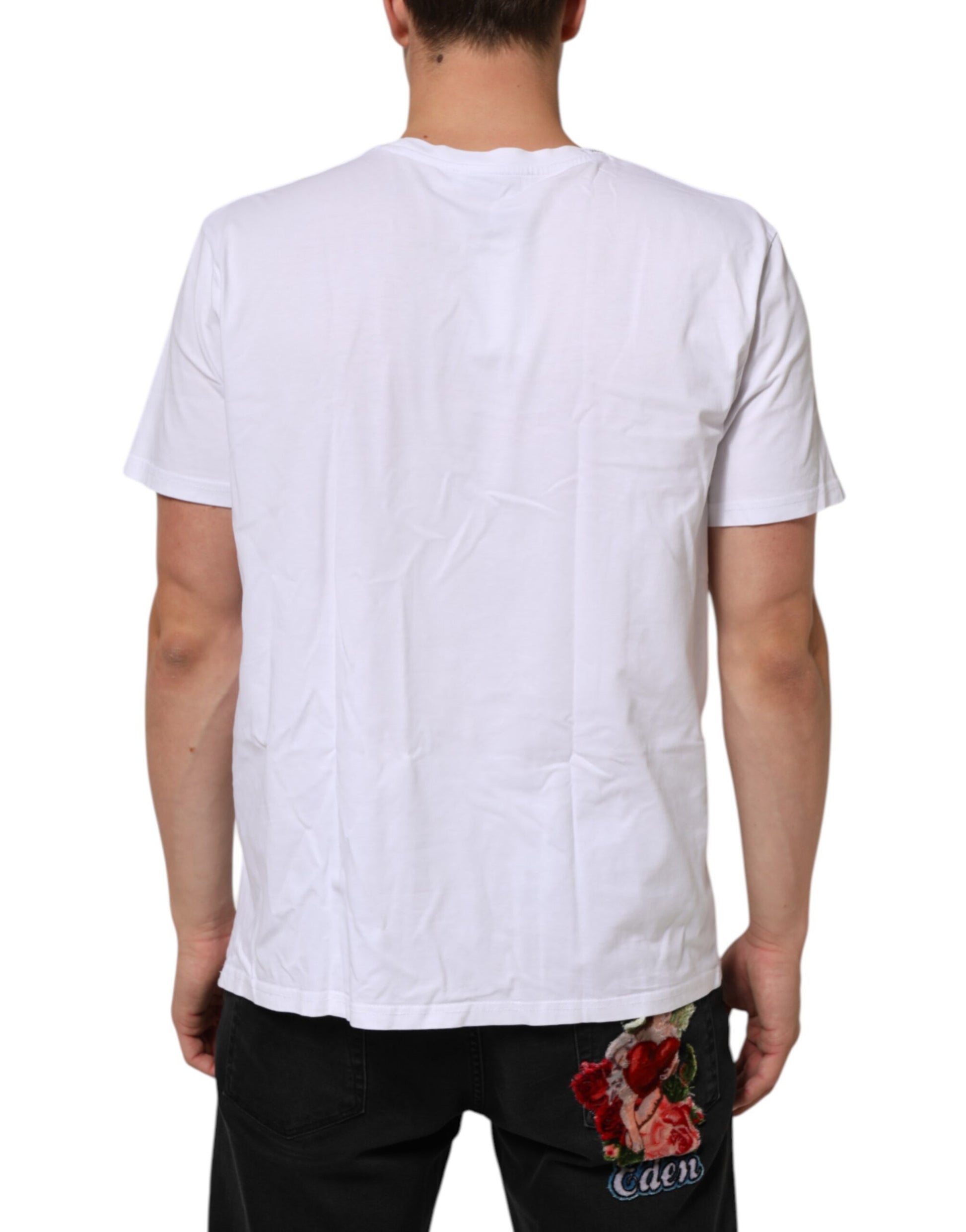 White Logo Print Cotton Crew Neck T-shirt