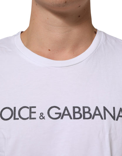 White Logo Print Cotton Crew Neck T-shirt