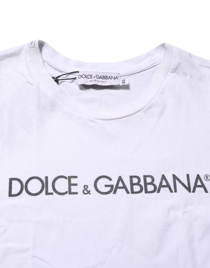 White Logo Print Cotton Crew Neck T-shirt