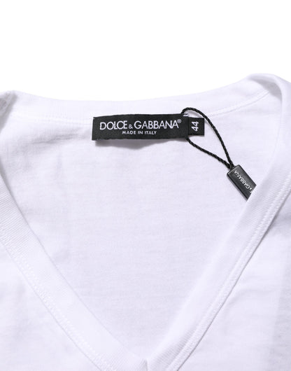 White Cotton V-Neck Short Sleeves T-shirt
