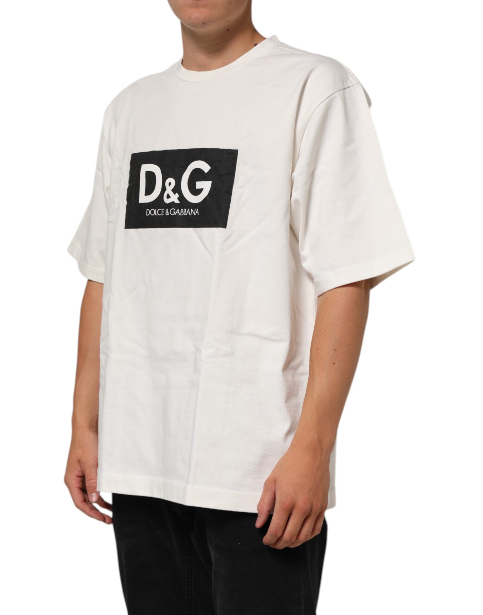 White Logo Print Cotton Crew Neck Men T-shirt