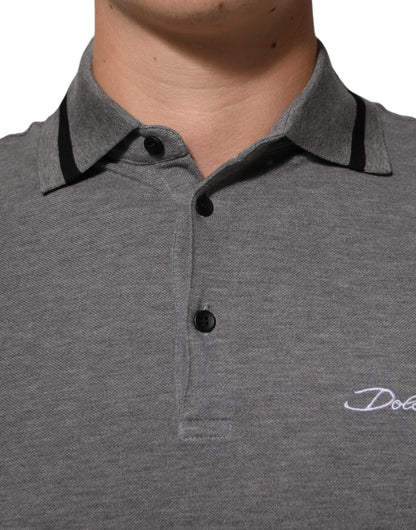 Gray Logo Embroidery Collared Polo T-shirt