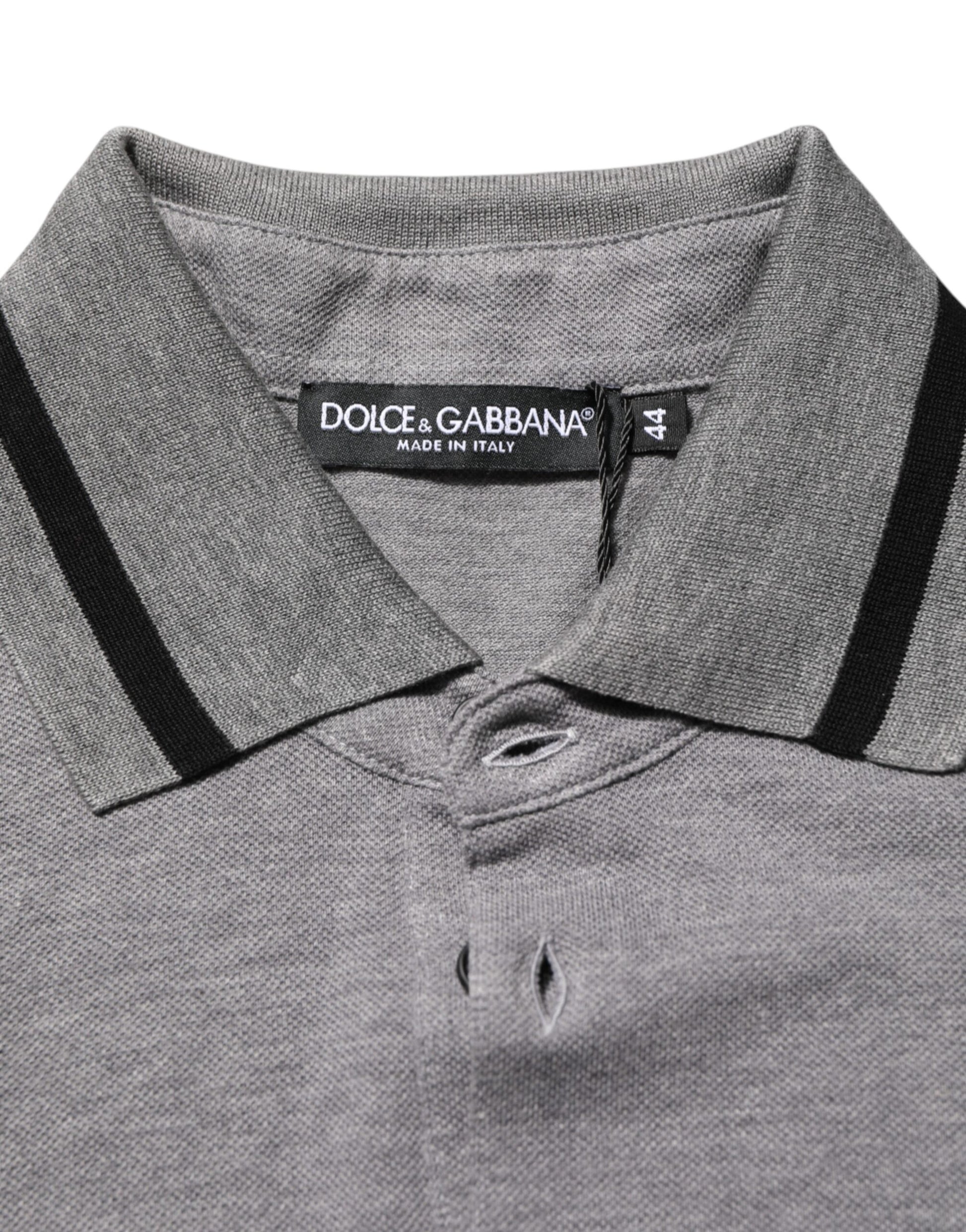 Gray Logo Embroidery Collared Polo T-shirt