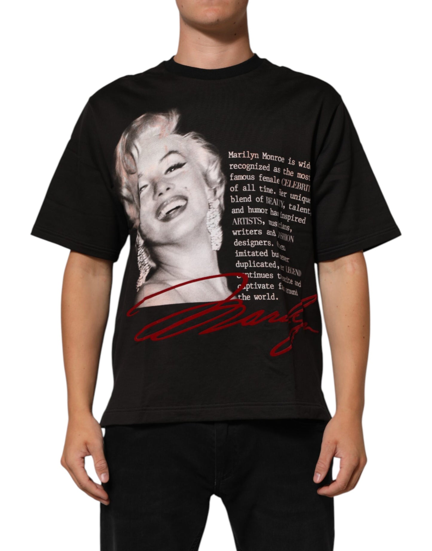 Black Marilyn Monroe Cotton Crew Neck T-shirt