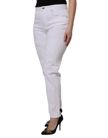 White Cotton Tattered BOYFRIEND Denim Jeans
