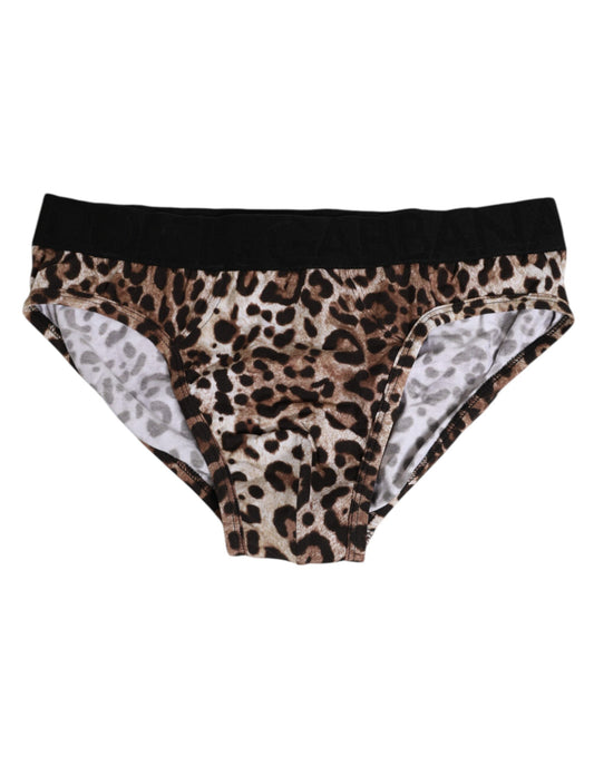 Brown Cotton Leopard Logo Midi Brief Underwear