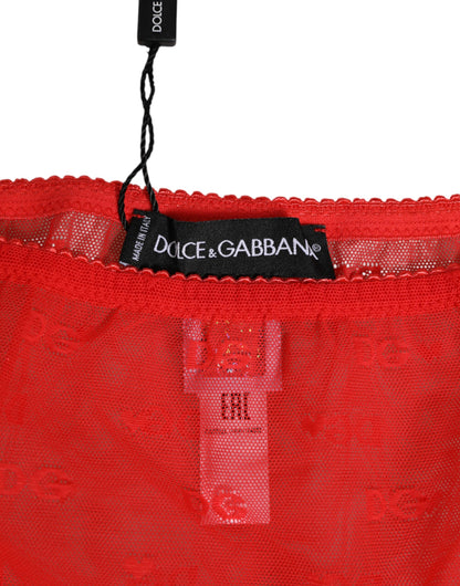 Red Nylon Sheer Mesh Lace Brief Panty Underwear