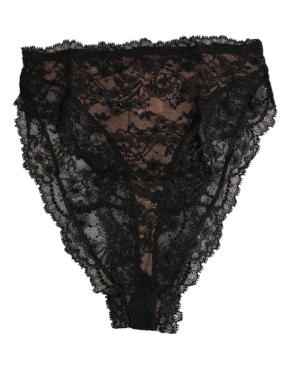 Black Floral Lace Mesh High Brief Panty  Underwear