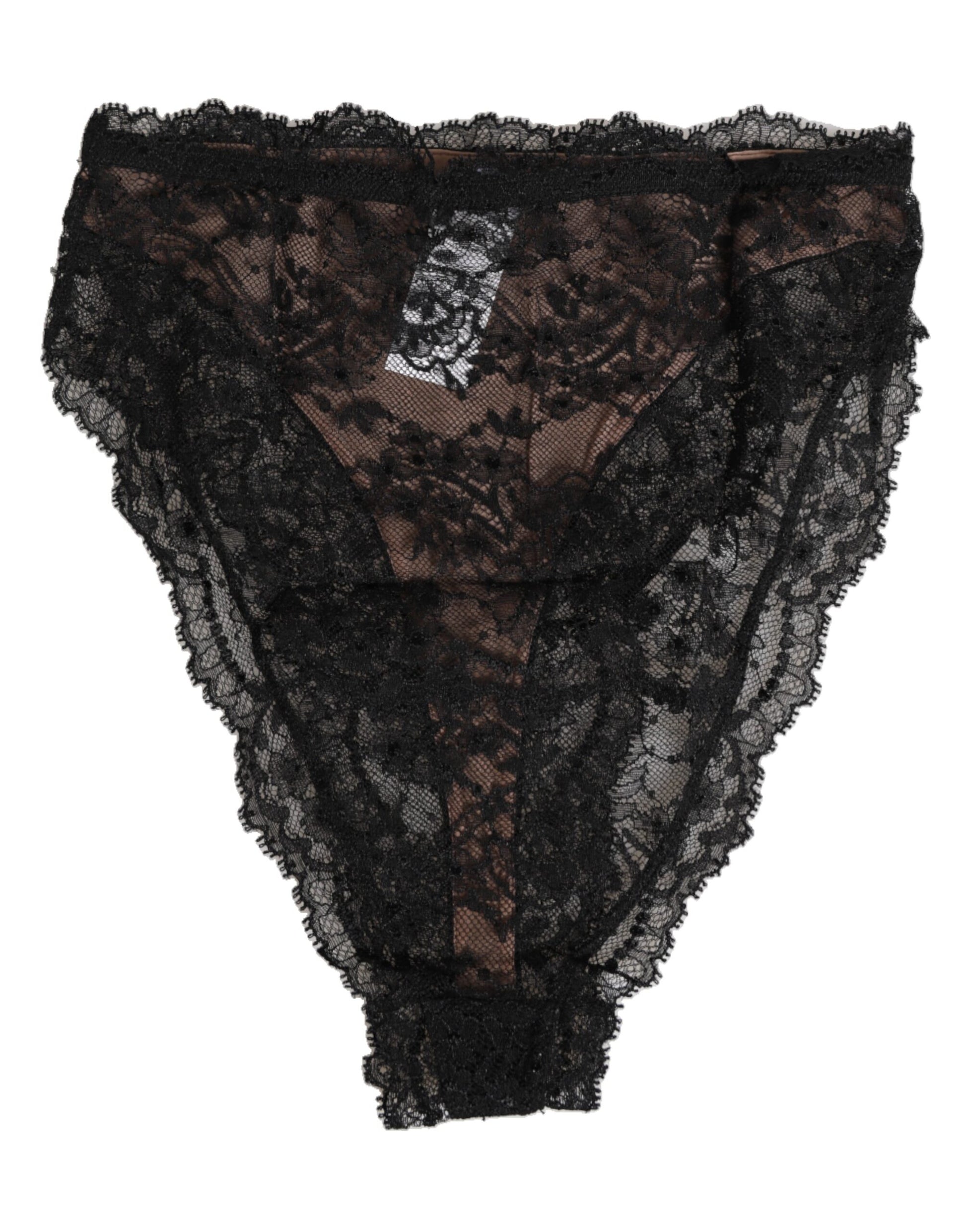 Black Floral Lace Mesh High Brief Panty  Underwear