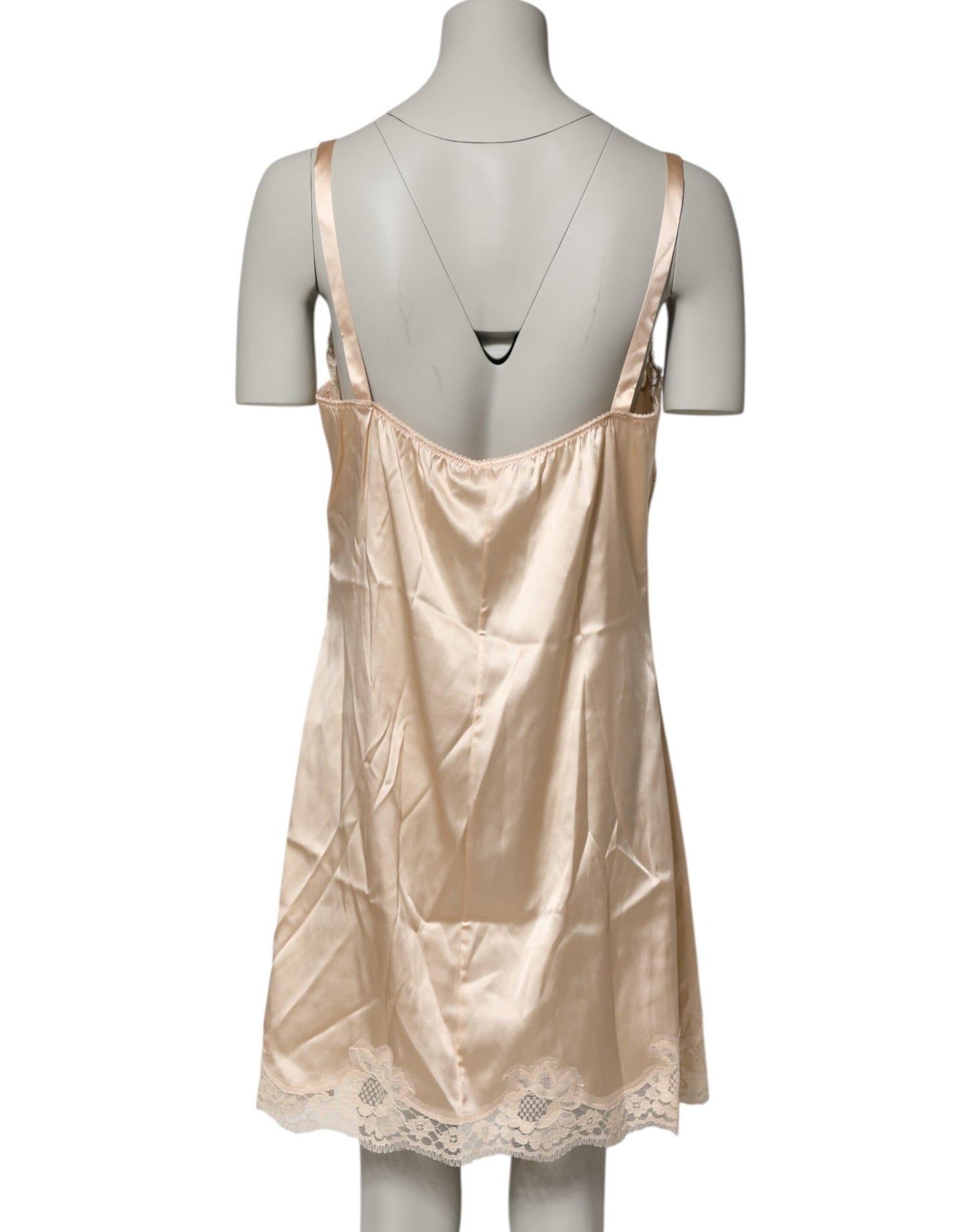 Nude Chemise Lingerie Silk Blend Lace Trim Dress