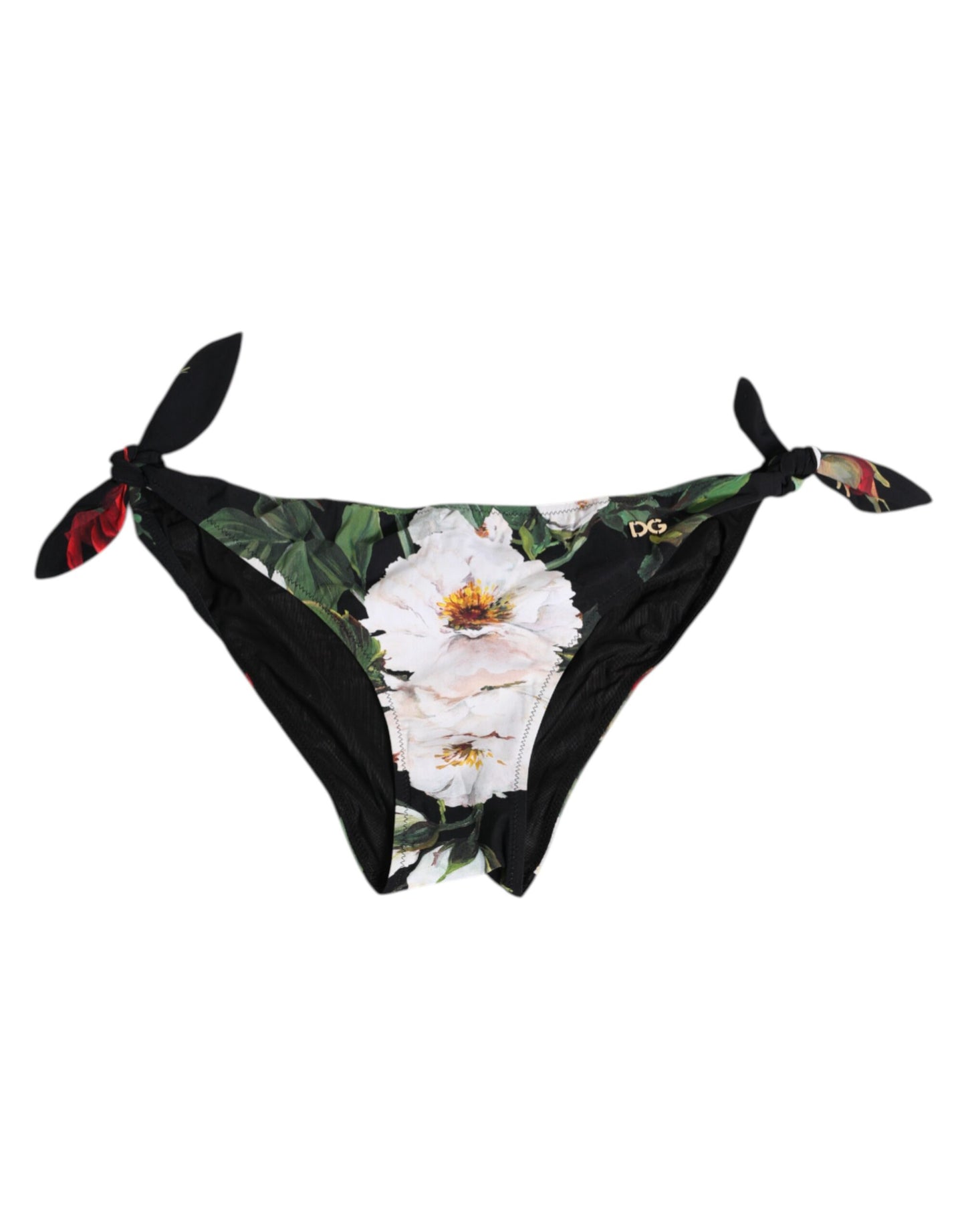 Black Side Tie Floral Bikini Bottom Swimwear