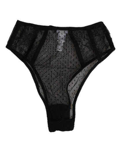 Black Lace Polka Dot Mesh High Waist Underwear