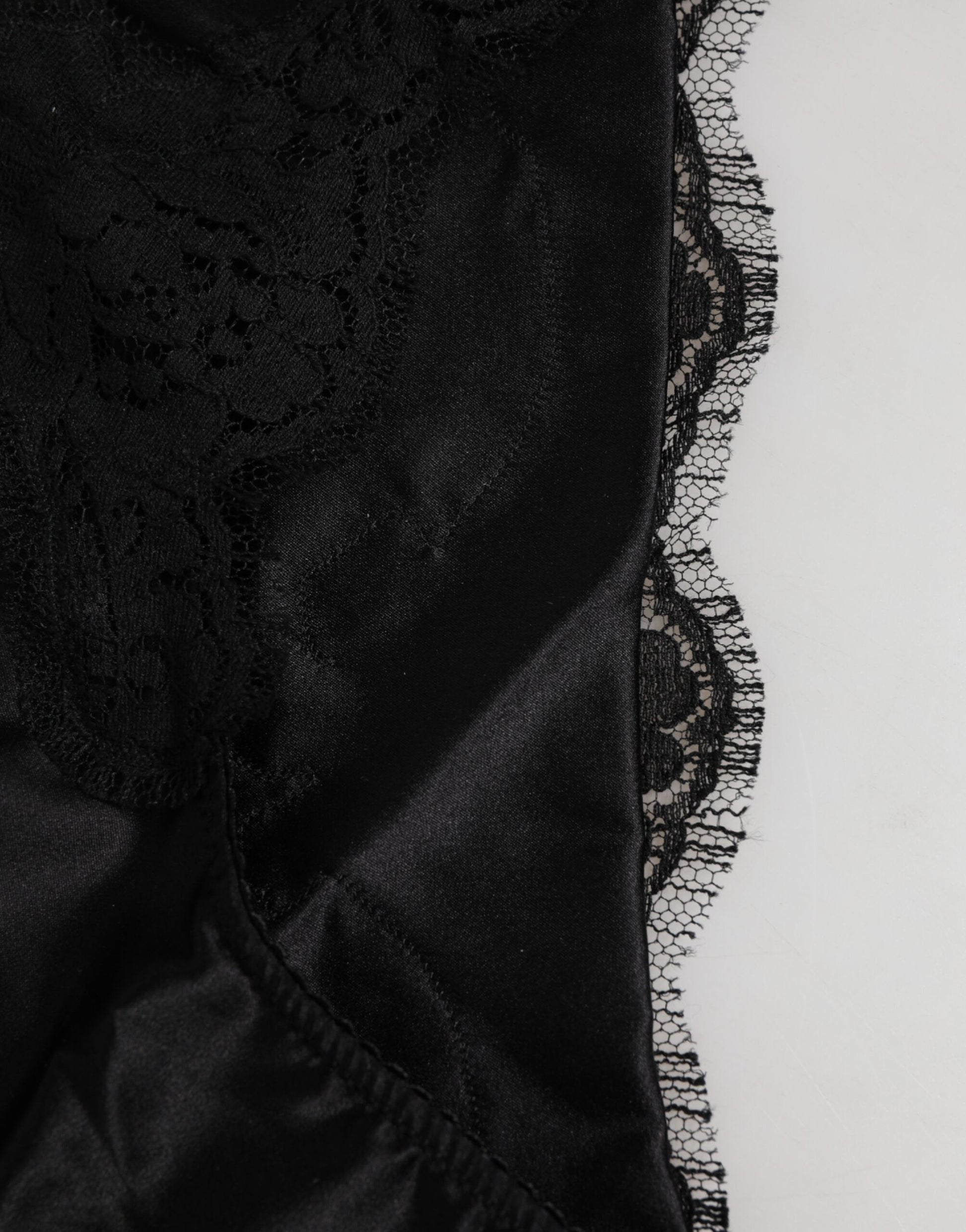 Black Silk Satin Floral Lace Panty Brief Underwear