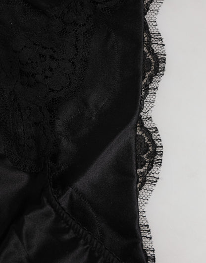 Black Silk Satin Floral Lace Panty Brief Underwear