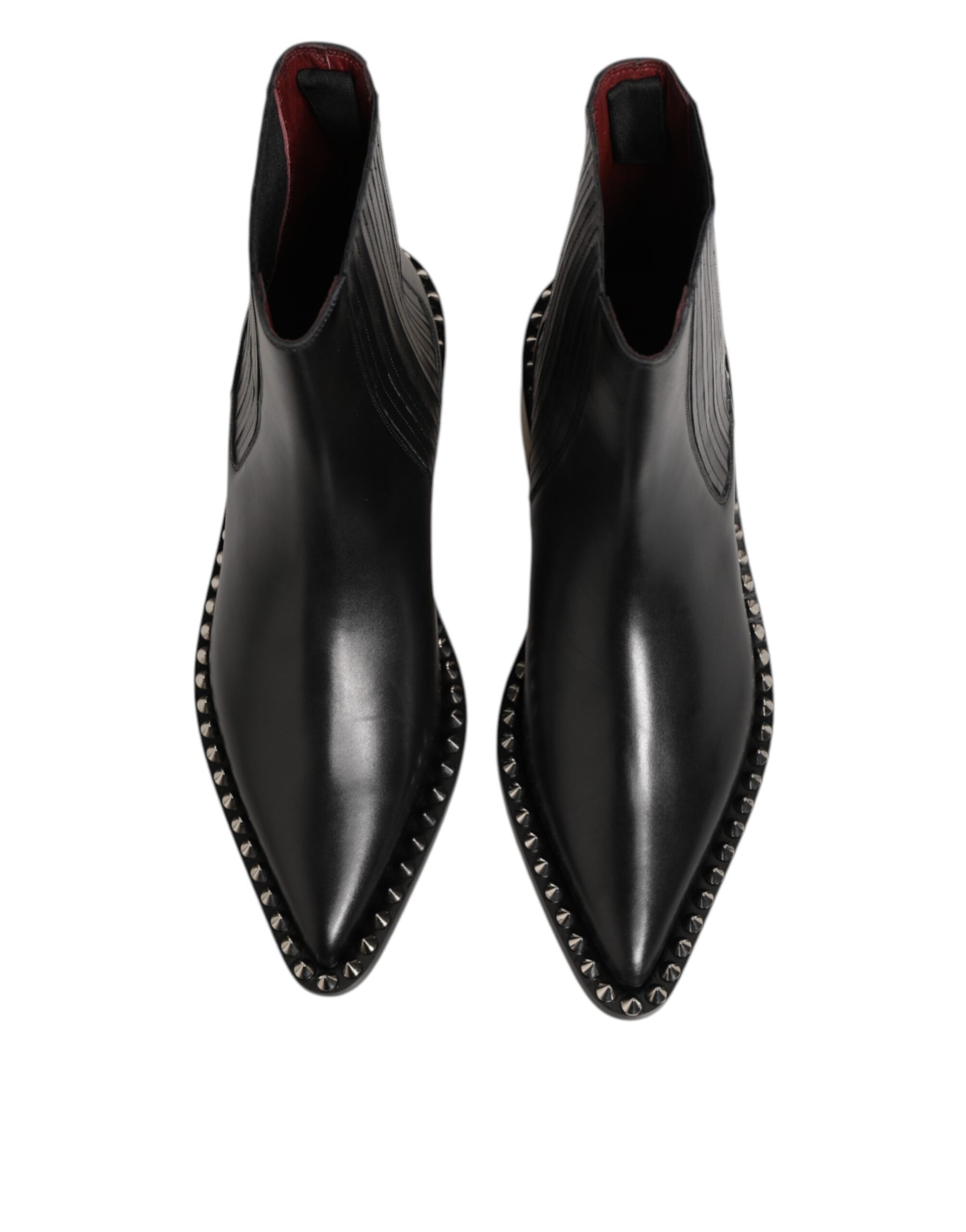 Black Leather Studded Men Short Boots Shoes