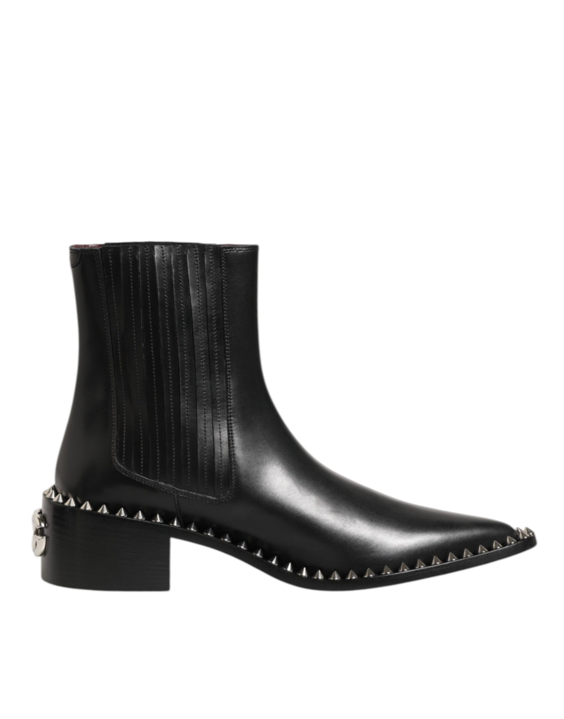 Black Leather Studded Men Short Boots Shoes
