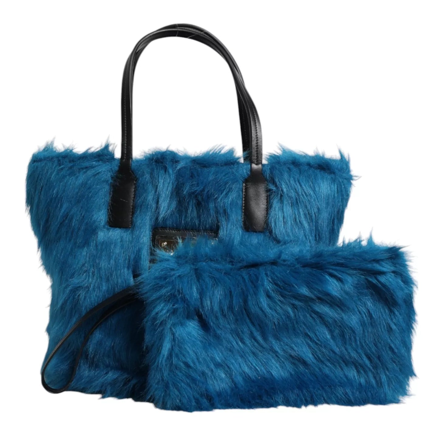 Blue Fur Logo Plaque Double Handle Shoulder Bag