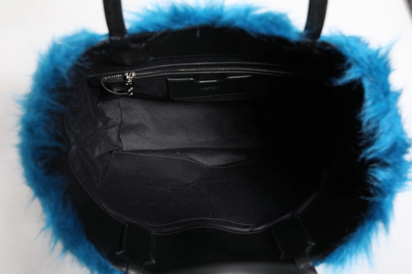 Blue Fur Logo Plaque Double Handle Shoulder Bag