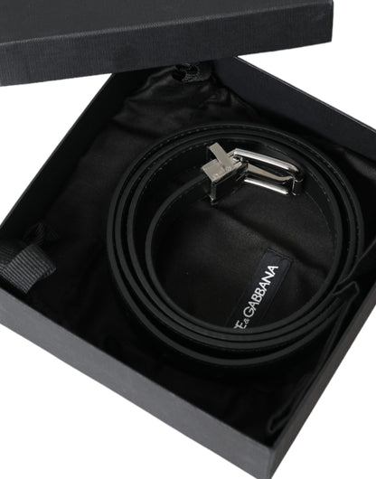 Black Leather Silver Metal Buckle Men Belt