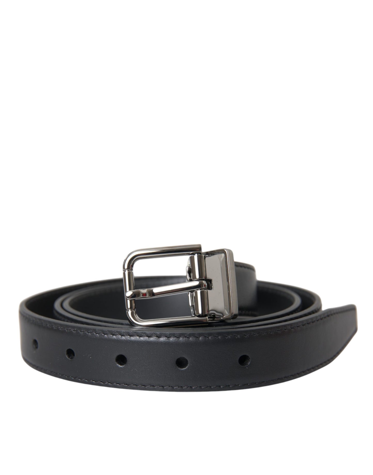 Black Leather Silver Metal Buckle Men Belt