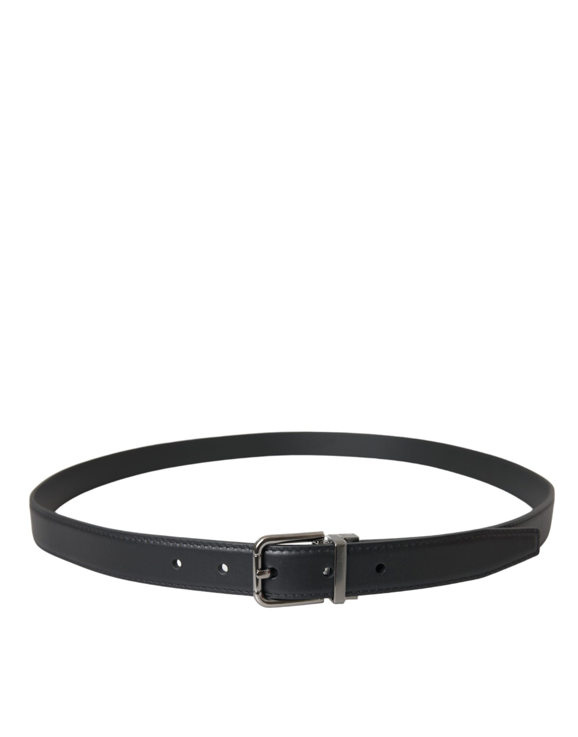 Black Leather Silver Metal Buckle Men Belt