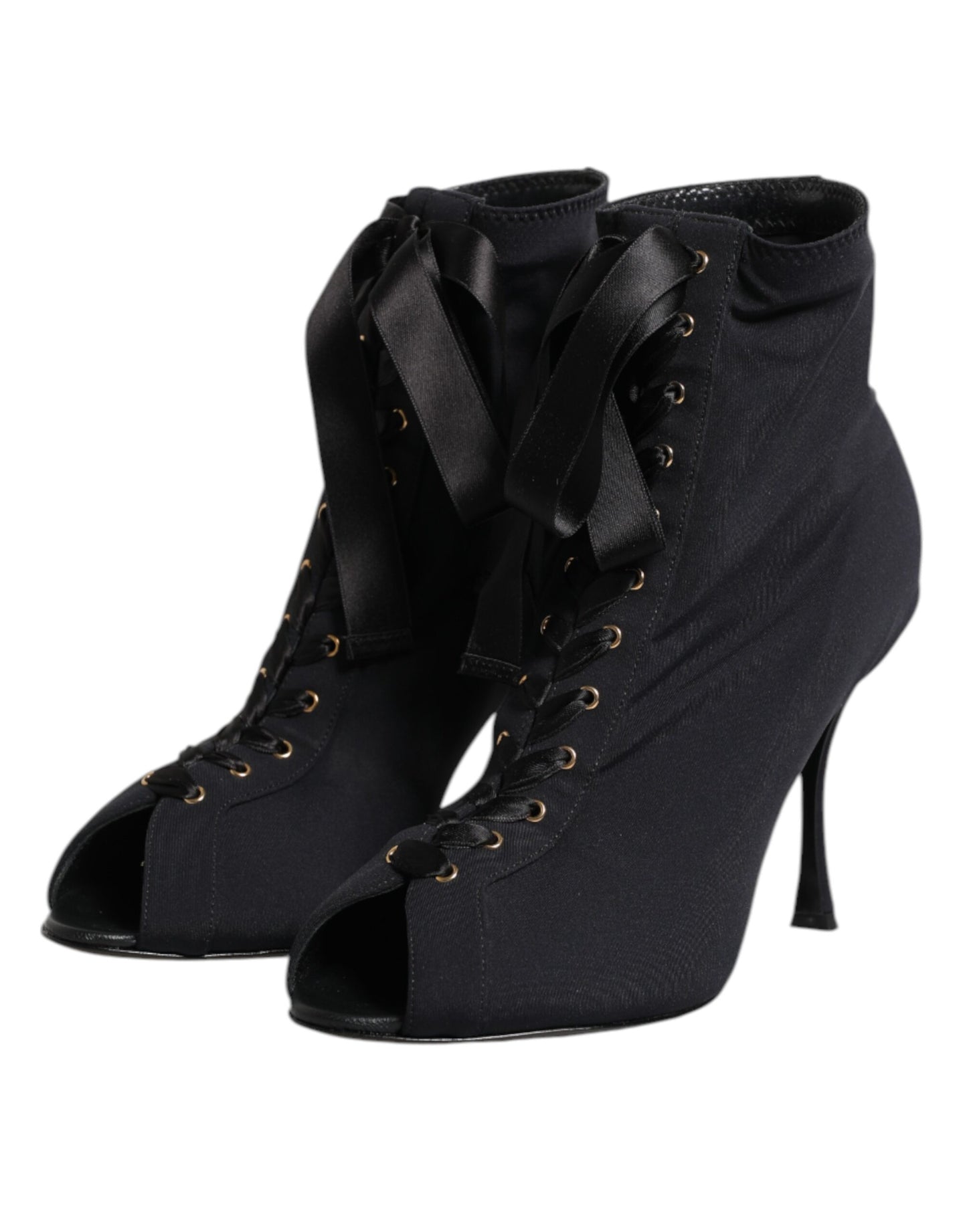 Black Stiletto Heels Lace Up Boots Shoes