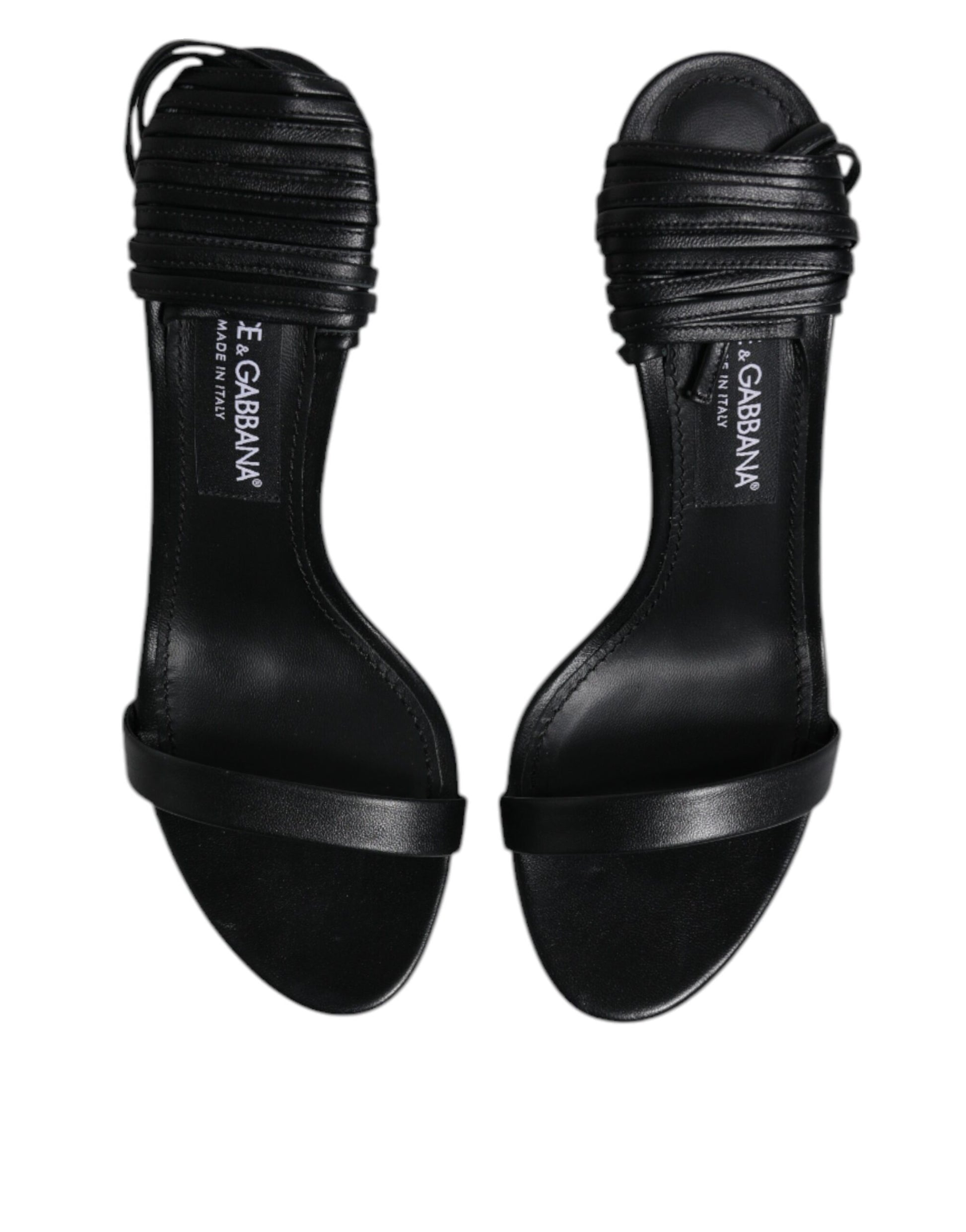 Black Leather Stiletto Heels Sandals Shoes