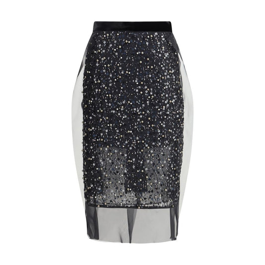 Black Polyester Midi Skirt