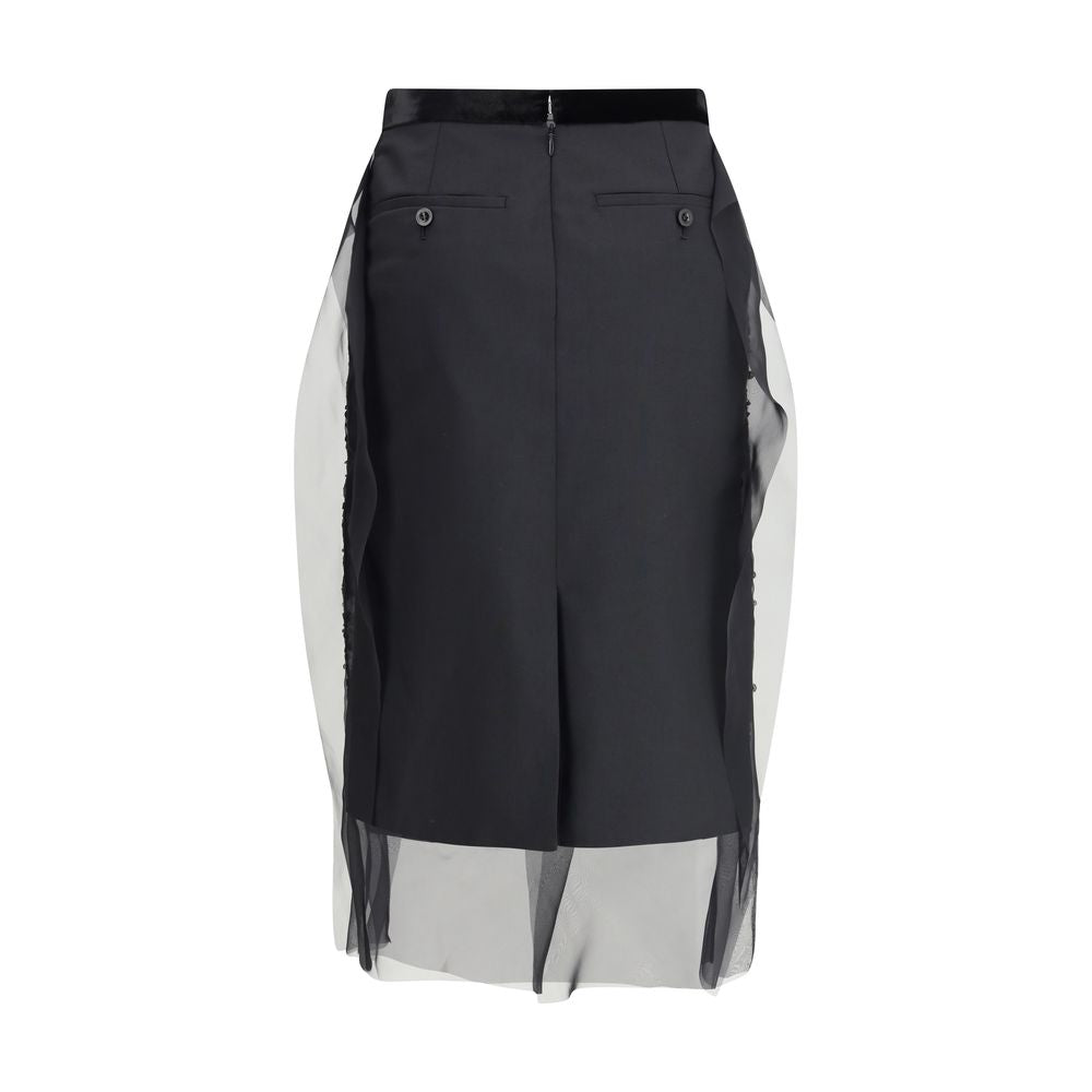 Black Polyester Midi Skirt