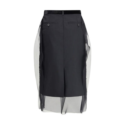 Black Polyester Midi Skirt