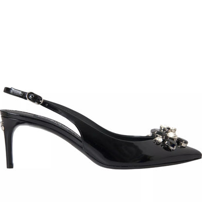 Black Patent Leather Crystal Slingback Shoes