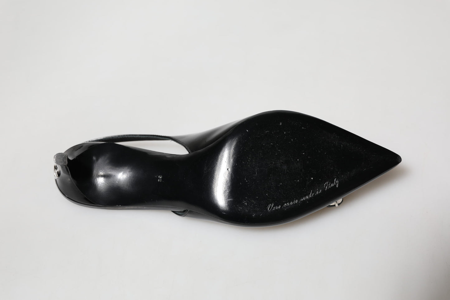 Black Patent Leather Crystal Slingback Shoes