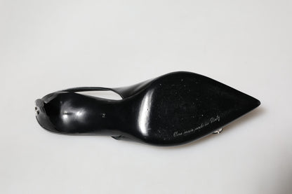Black Patent Leather Crystal Slingback Shoes