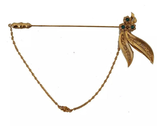 Gold Tone 925 Sterling Silver Crystal Chain Brooch