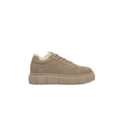 Beige Calfskin Women Platform Sneaker