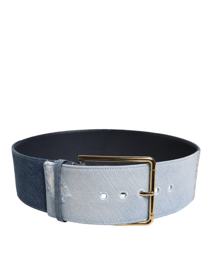 Blue Two Tone Denim Gold Metal Buckle Belt