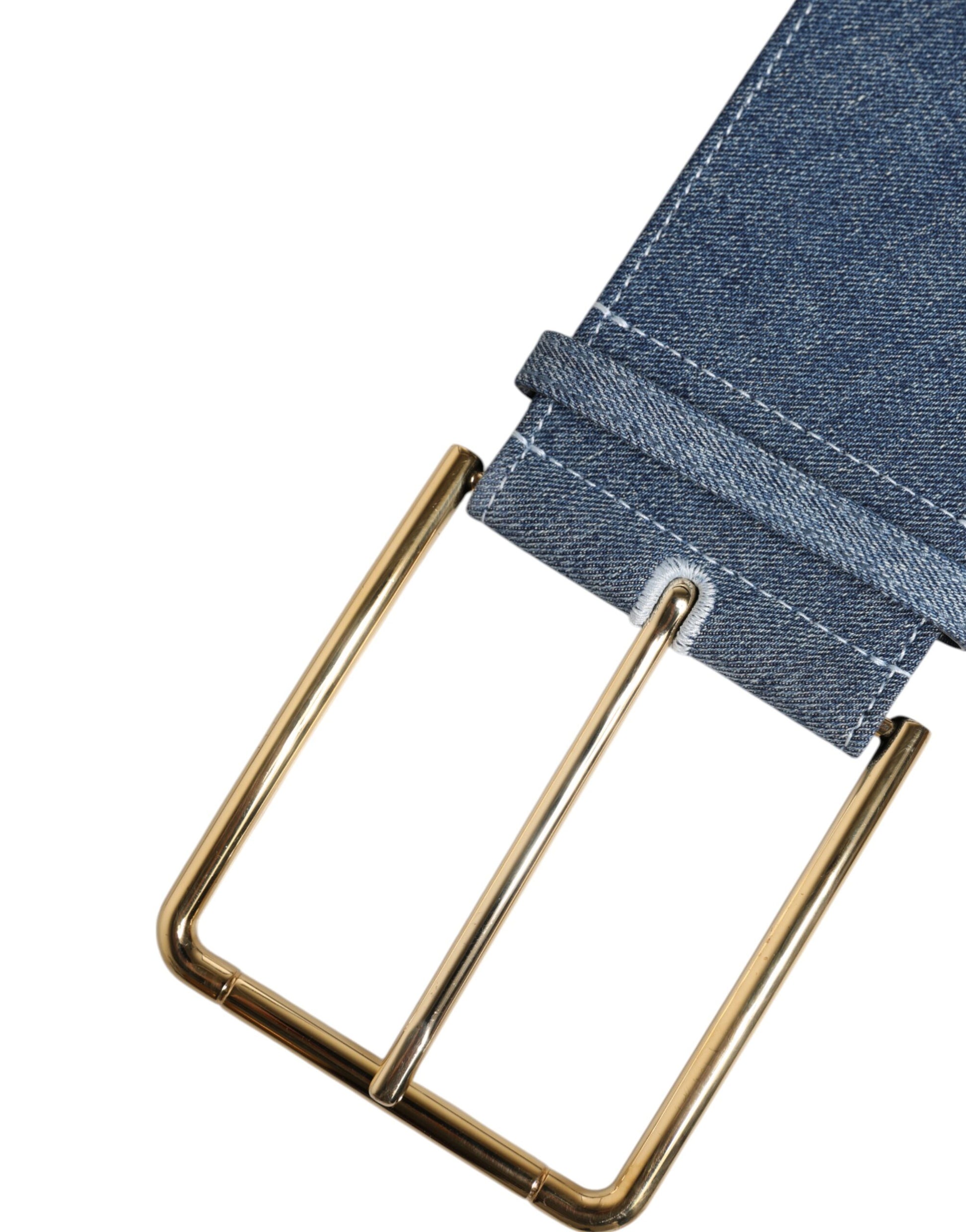 Blue Two Tone Denim Gold Metal Buckle Belt