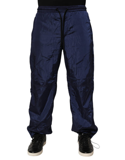 Blue Nylon Straight Jogger Sweatpants Pants