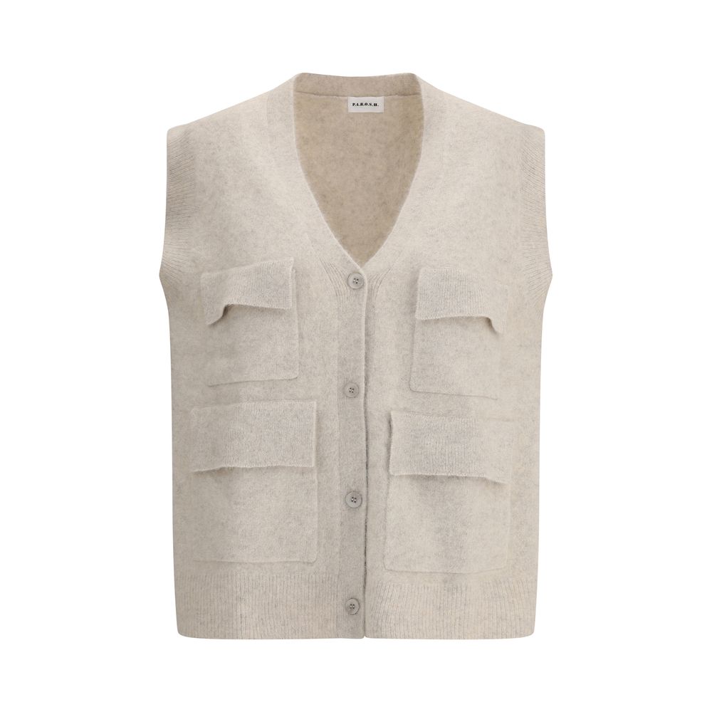Cream Raccoon Fur Sleveless Jacket