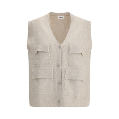 Cream Raccoon Fur Sleveless Jacket