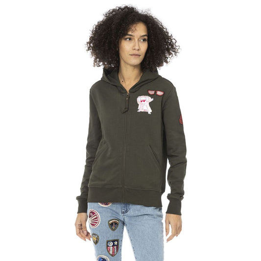 Green Cotton Women Sweatshirt Top